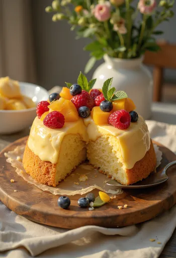 Verse vruchtentaart met kleurrijk fruit en een glanzende geleilaag
