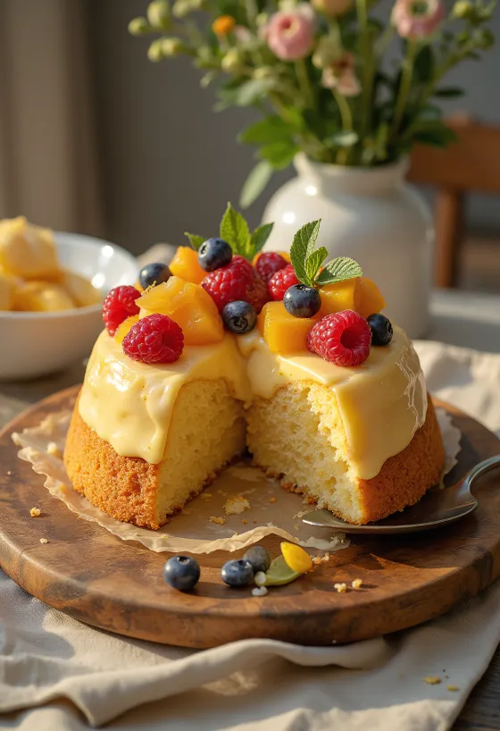 Verse vruchtentaart met kleurrijk fruit en een glanzende geleilaag