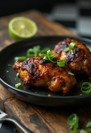 Jerk chicken geserveerd met limoen en salade