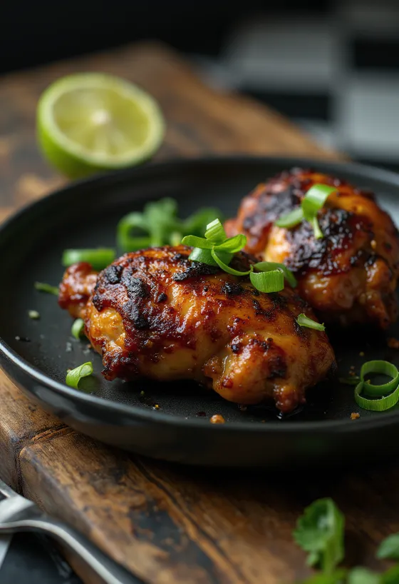 Jerk chicken geserveerd met limoen en salade