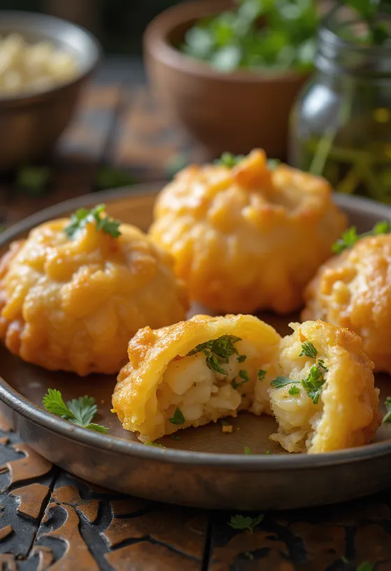 Kachori met aardappelvulling, Indiaas gerecht in knapperig deeg