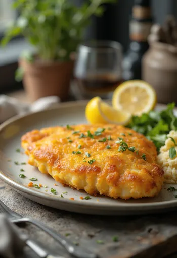 Goudbruin gebakken Parijse schnitzel in een krokant jasje