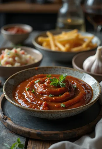 Gerookte knoflook barbecuesaus geserveerd