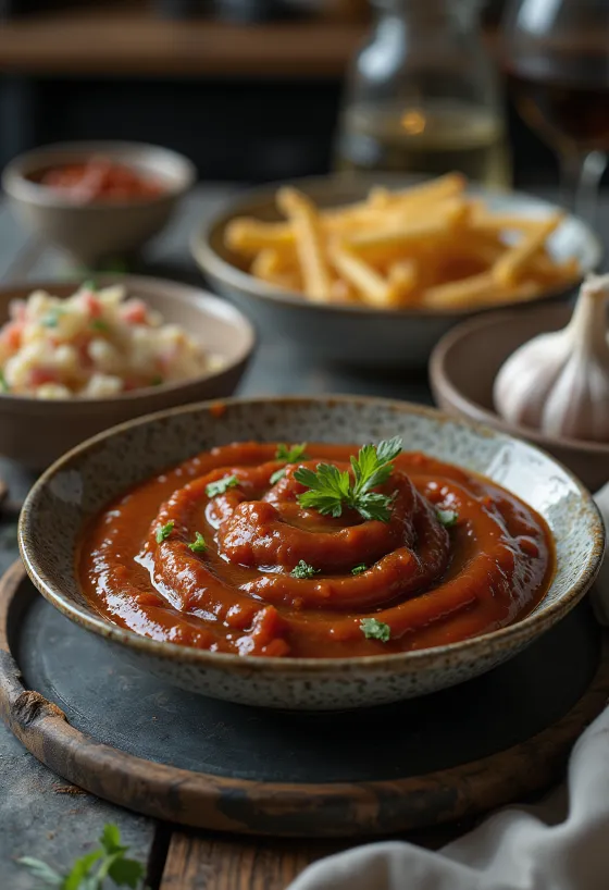 Gerookte knoflook barbecuesaus geserveerd