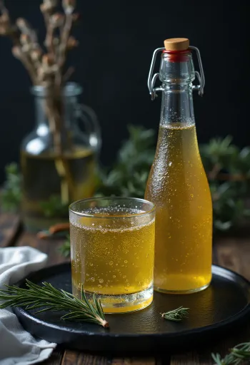 Scandinavische dennennaaldencider geserveerd in een glas