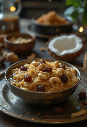 Ada Pradhaman, geserveerd met kokosmelk en rozenwater