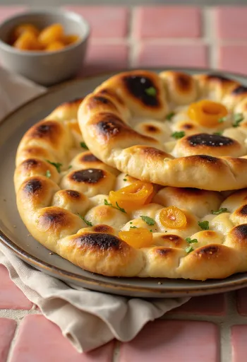 Naanbrood met gedroogde abrikozen geserveerd