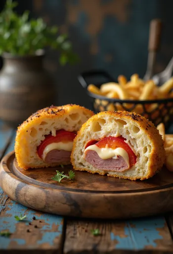 Cachopo met paprika en kaas, geserveerd met rijke smaken en krokante korst