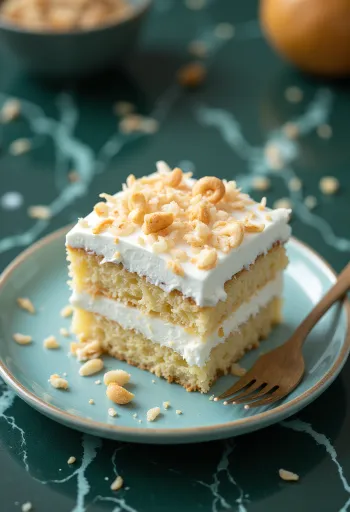 Kokosschuimtaart geserveerd met kokosrasp