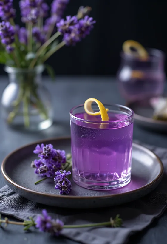 Lavendellikeur geserveerd in een fles