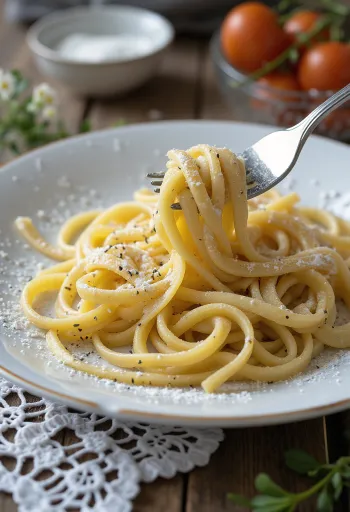 Verse pasta met maanzaad, bestrooid met poedersuiker en rijkelijk bedekt met maanzaad