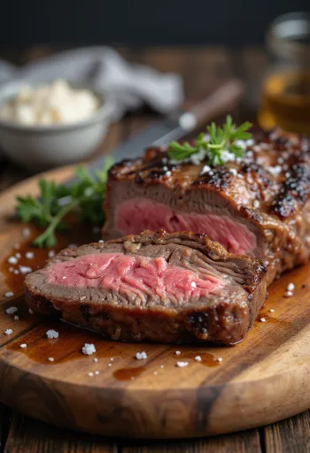 Picanha, gegrilde Braziliaanse rundersteaks met gebakken aardappelen en chimichurrisaus