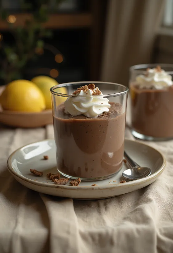 Chocolademousse met citroen geserveerd in glazen