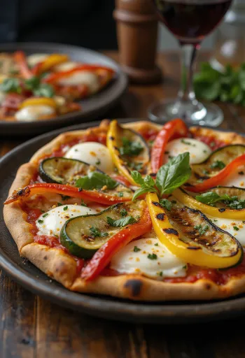 Pizza alla Griglia Vegetale met gegrilde groenten en mozzarella
