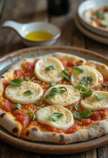 Pizza Cilentana met mozzarella di Bufala en provolone