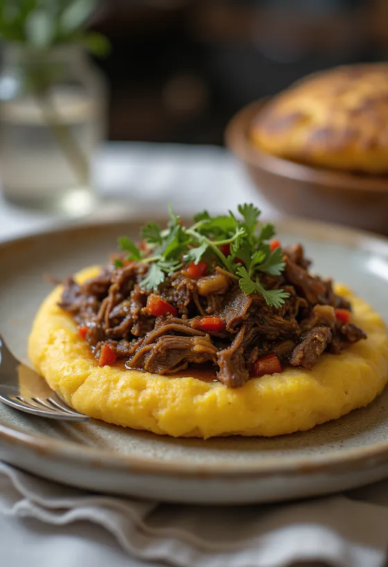 Arepa con Carne de Res in Koreaanse stijl geserveerd