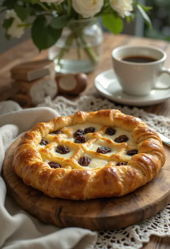 Crostata met ricotta en rozijnen, met abrikozenjam aan de bovenkant
