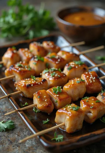 Kipsaté, gegrilde kip in pindakaasmarinade