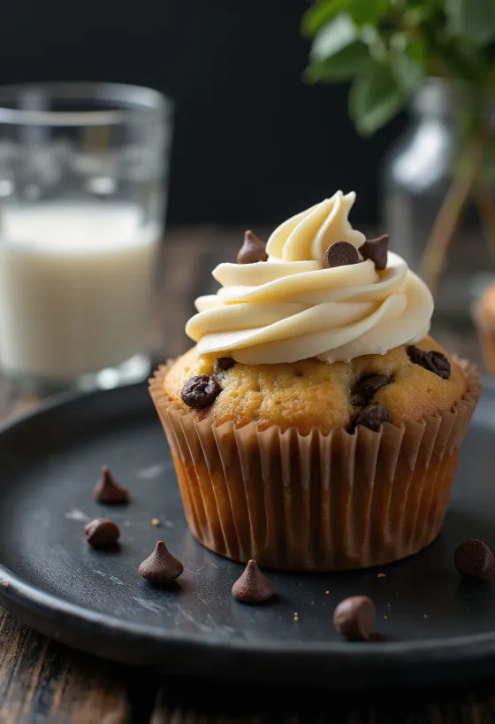 Chocolate Chip cupcake geserveerd