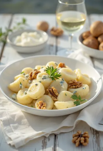 Gnocchi met blauwe kaas geserveerd