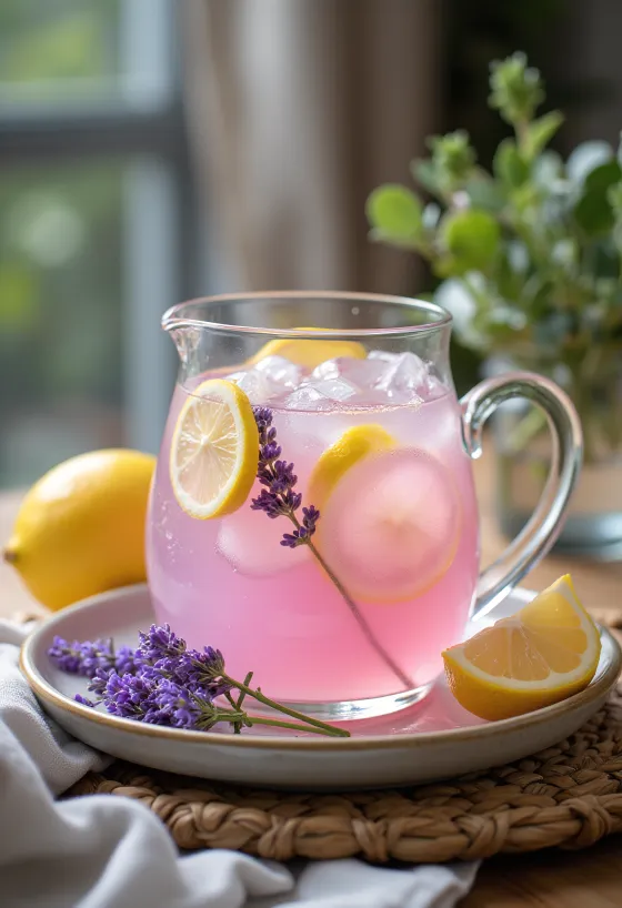 Lavendellimonade geserveerd in een glas