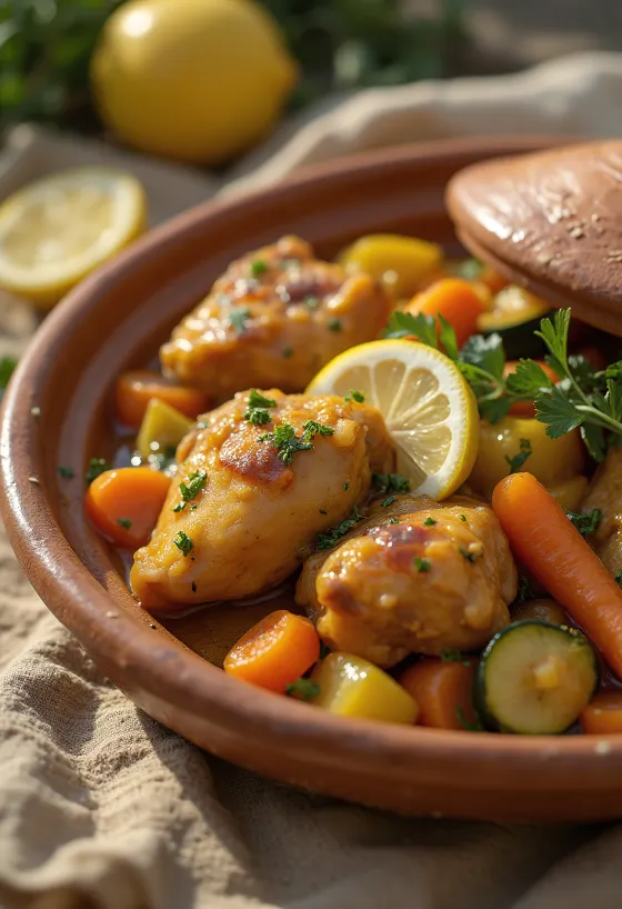 Klassieke tagine met kip, groenten en kruidige saus