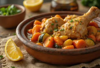 Klassieke tagine met kip, groenten en kruidige saus