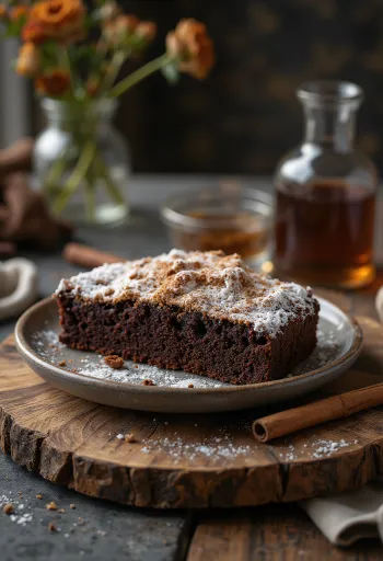 Kaneel-chocoladetaart op een bord