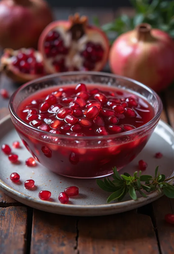 Pittige granaatappelsaus geserveerd