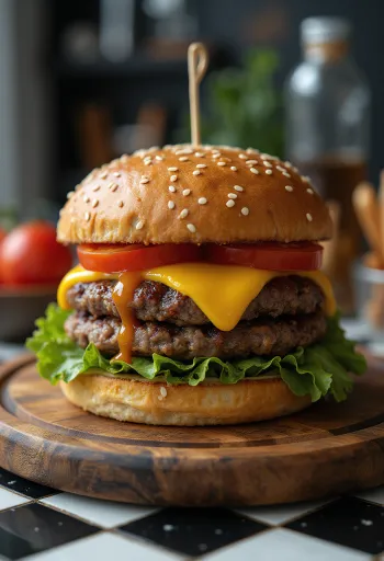 Hamburger geserveerd met friet en verse salade