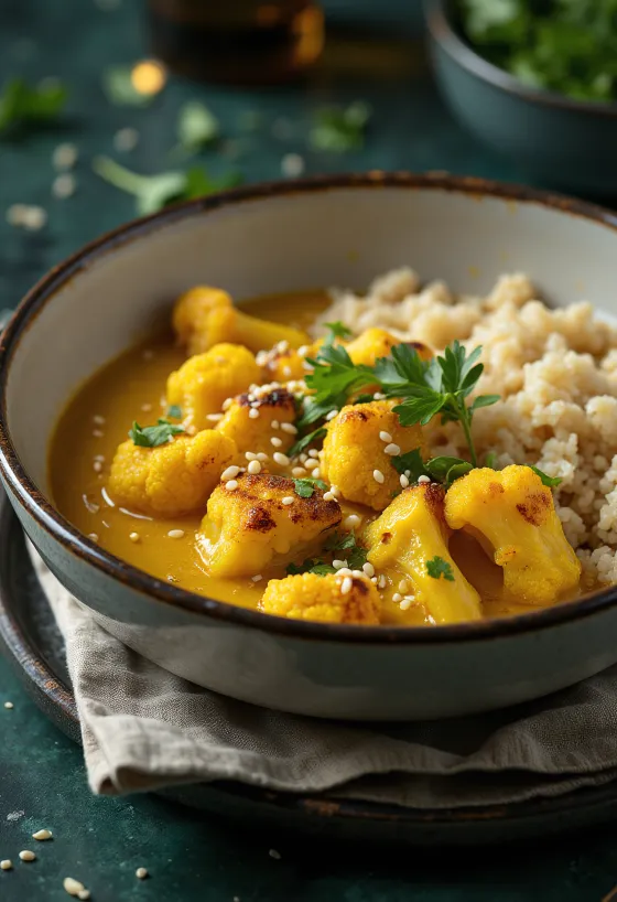 Bloemkool-quinoa curry met tofu