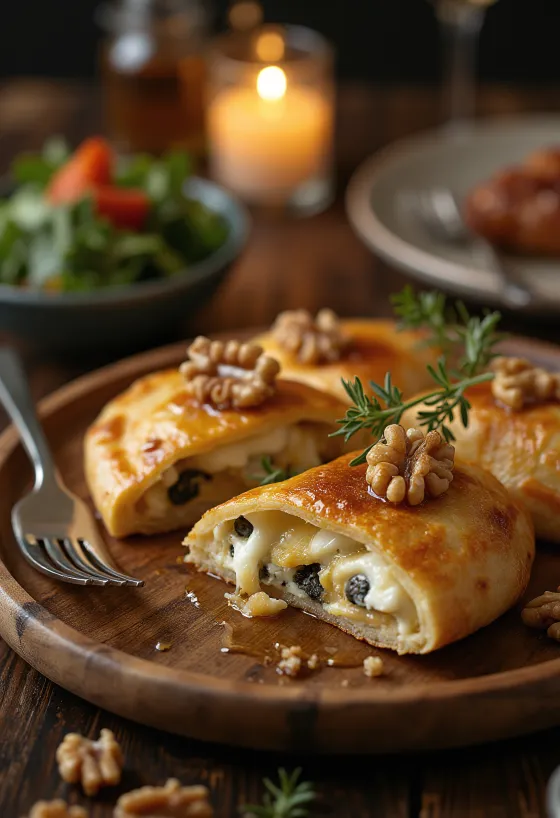 Versgebakken calzone met blauwe kaas en honing