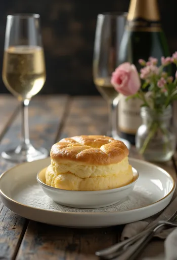 Vanille-champagnesoufflé geserveerd