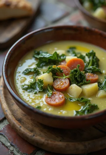 Caldo Verde soep geserveerd met chorizo