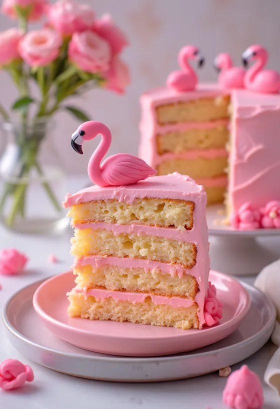 Flamingotaart met roze en gouden decoratie