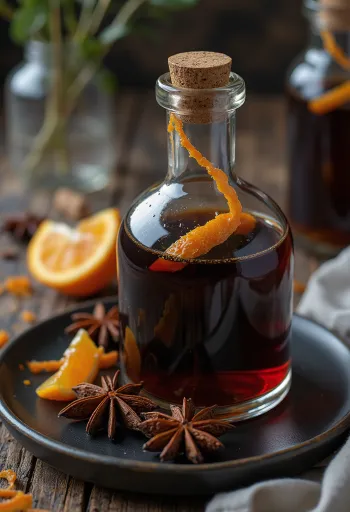 Kruidige vlierbessenlikeur geserveerd in een glas