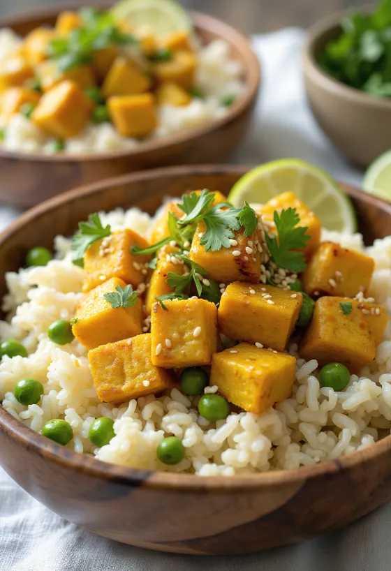 Bloemkoolrijst met curry-tofu