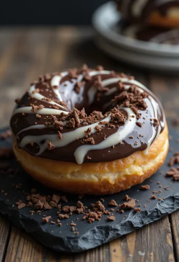 Tweekleurige donuts geserveerd