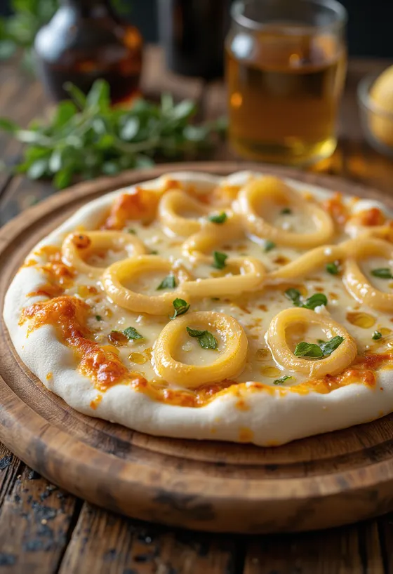 Pizza ai Cipollotti met lente-ui en kaas