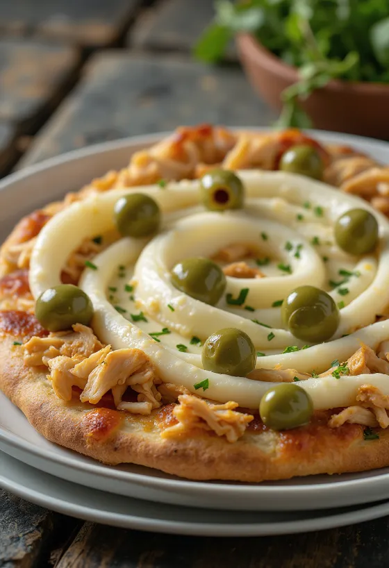 Pizza de Frango com Catupiry met kipfilet en roomkaas