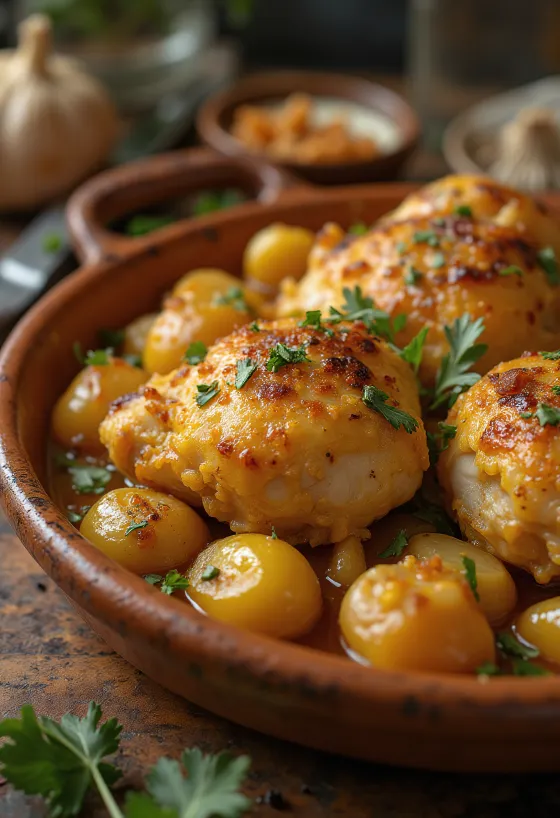 Pollo al Ajillo, Spaanse knoflookkip geserveerd met witte wijnsaus