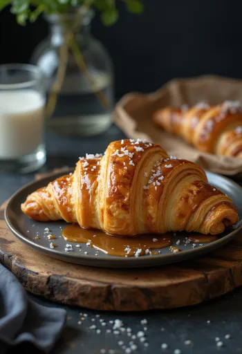 Gezouten karamel croissant geserveerd