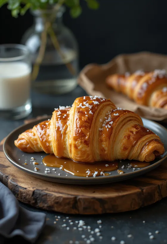 Gezouten karamel croissant geserveerd