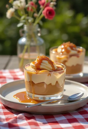 Whisky-karamel parfait geserveerd