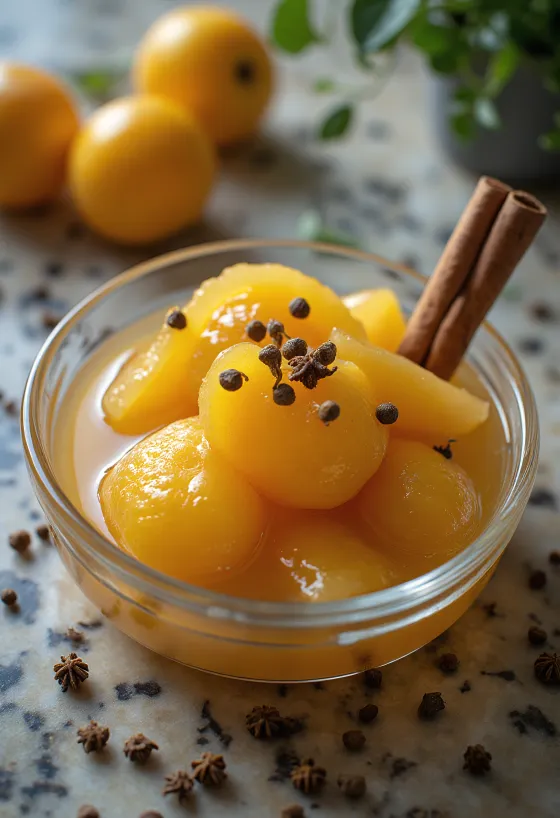 Kweepeercompote op smaak gebracht met kaneel en kruidnagel