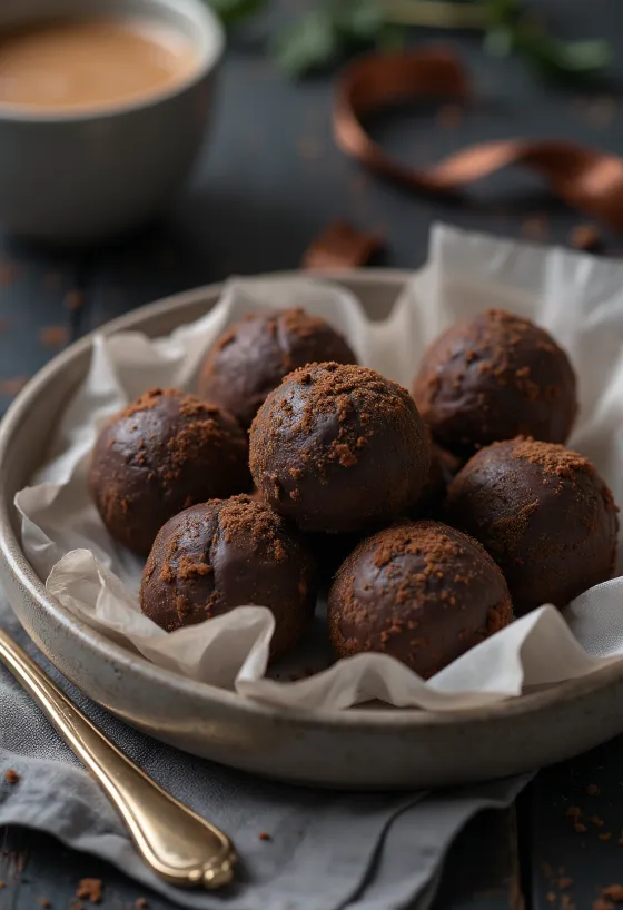 Chocoladetruffels op een bord