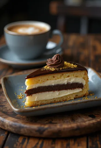 Franse operataart met chocoladeganache-lagen en espressasmaak
