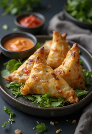 Samosa's met gegrilde groenten geserveerd