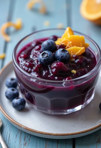 Bessen-sinaasappelsaus geserveerd