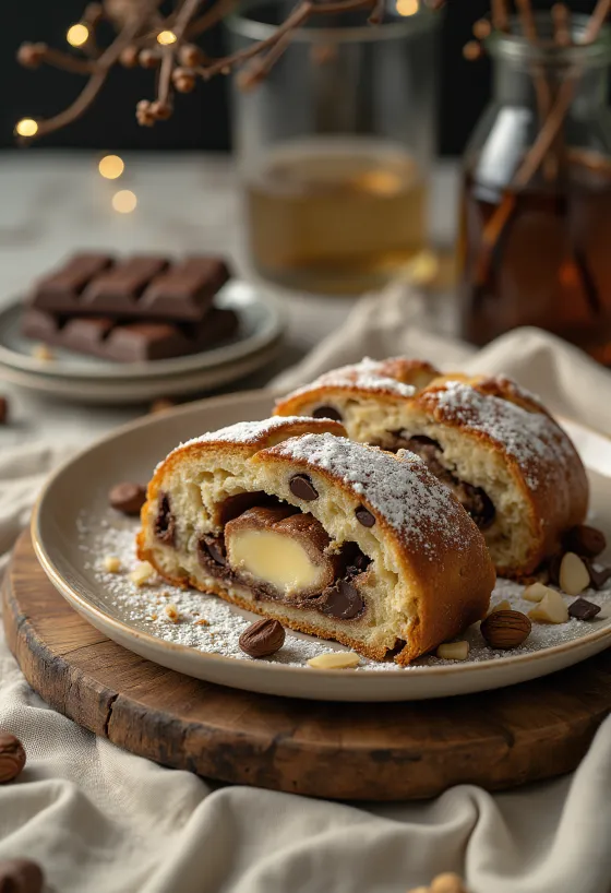 Chocoladestollen geserveerd